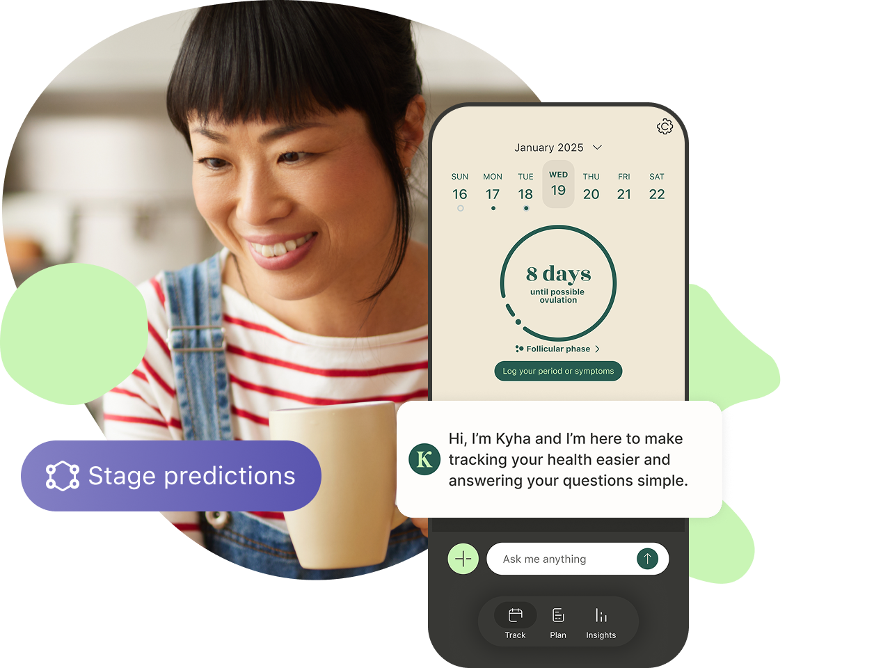 Woman using the Kyha app on her phone